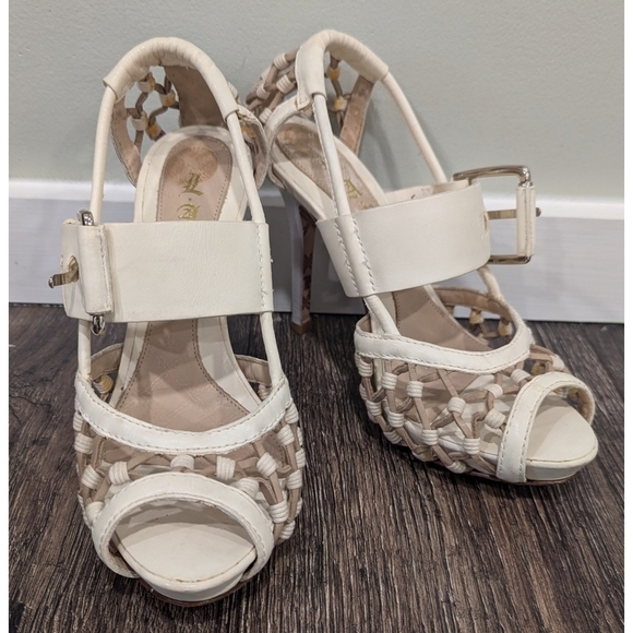 L.A.M.B. Woven Mary Jane Leather Cream Sandals Size 6 - Picture 1 of 10